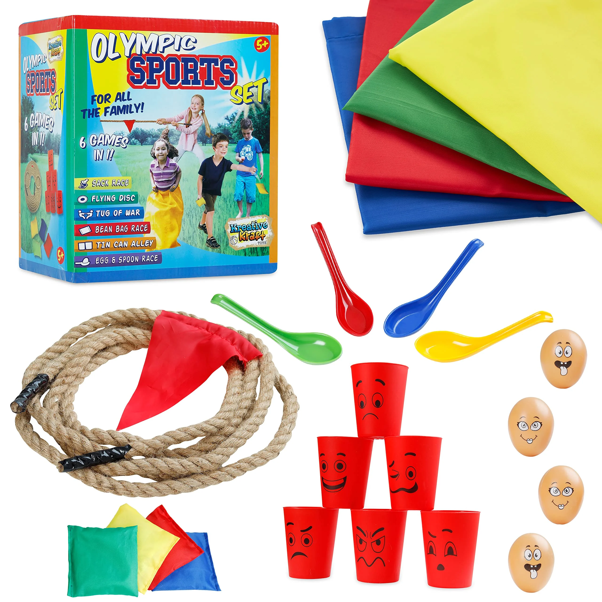 Outdoor Spiele für Kinder Set Gartenspiele für Kinder Sackhüpfen Eierlaufen Tauziehen Dosenwerfen Hi