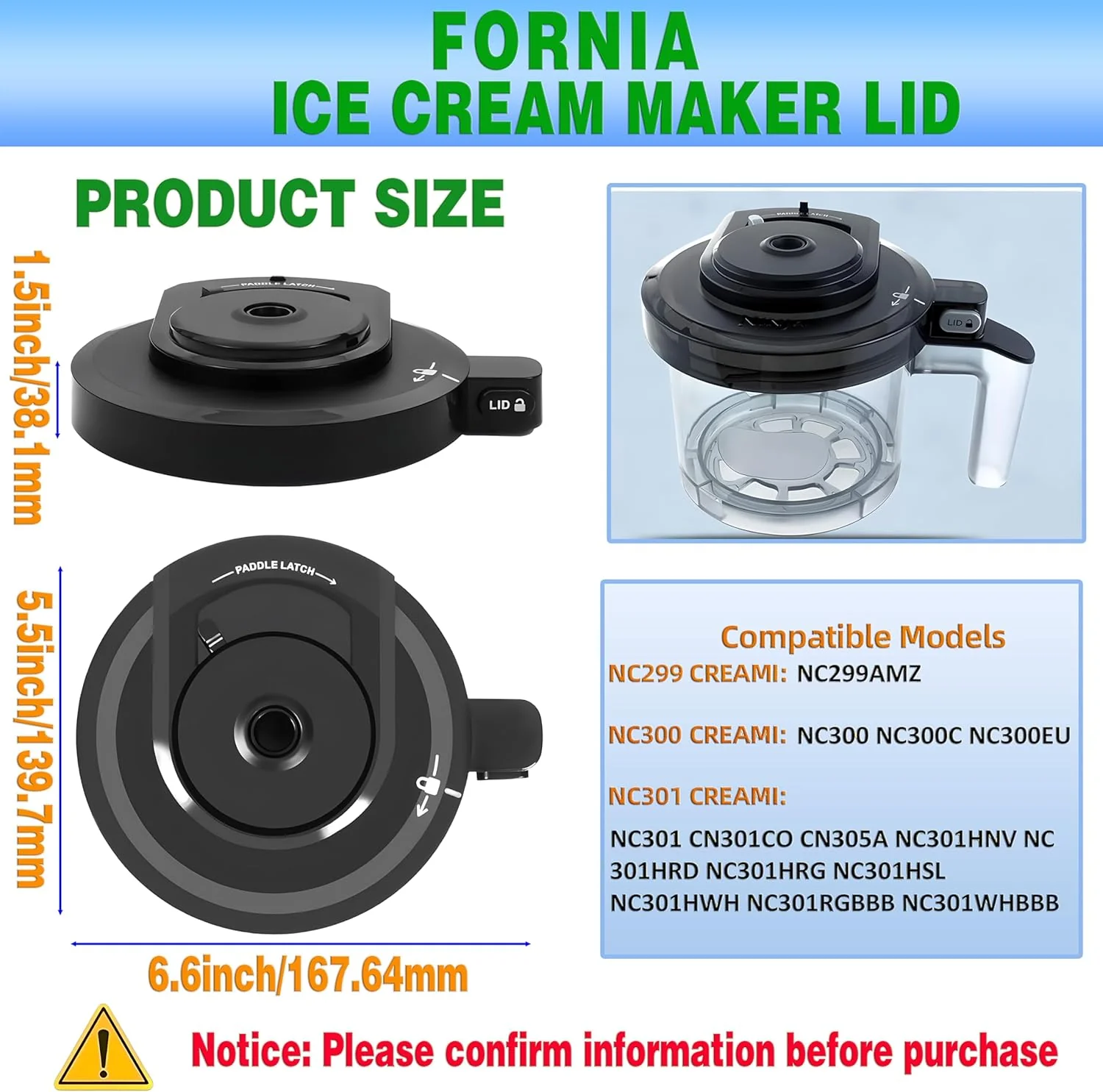 Outer Bowl Lid for Ninja NC301 Ice Cream Maker, Reusable Creami Replacement Lid Compatible Ninja NC2 - Image 3