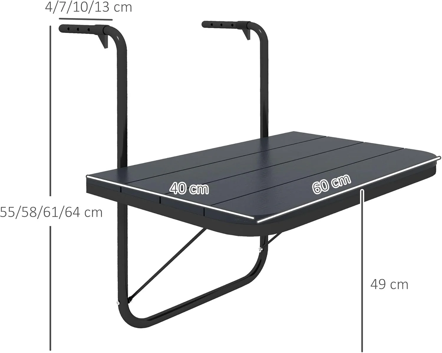 Outsunny Balkontisch zum Einhängen, Balkonhängetisch klappbar, 4-Fach höhenverstellbarer Klapptisch, - Image 3