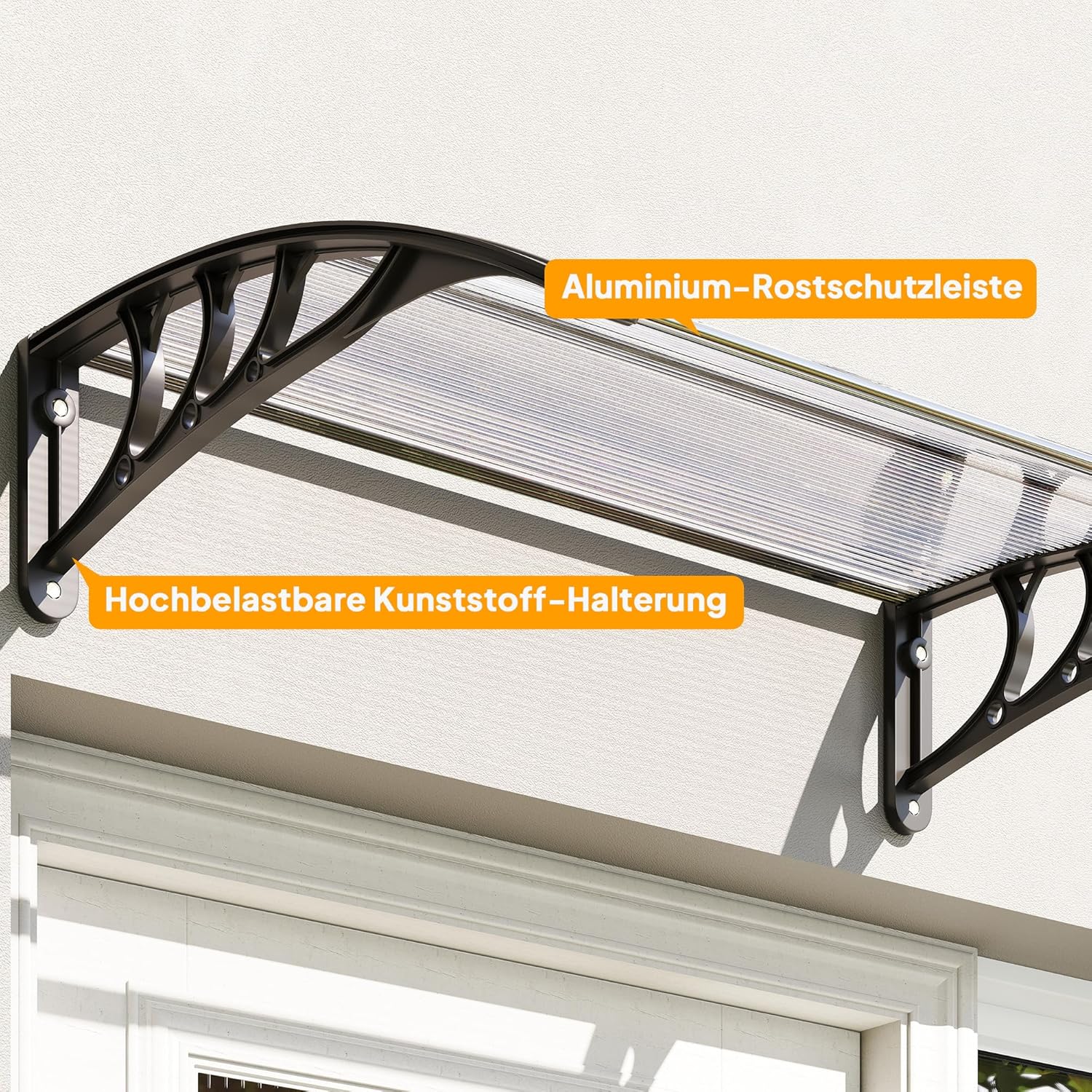 Outsunny Vordach Haustürvordach 100 x 75 cm Pultvordach Überdachung Polycarbonat Transparent Transpa - Image 7