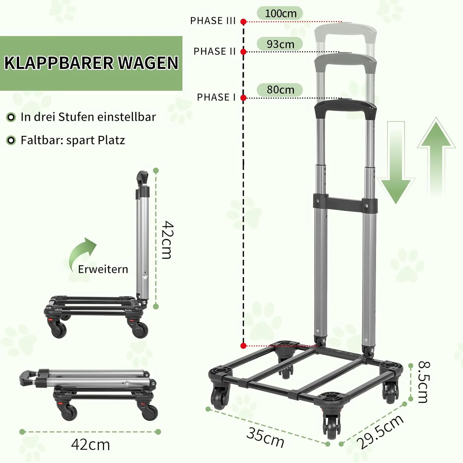 OUUTMEE Haustiertragetasche, abnehmbare Tragetasche mit Rädern, ideal für Katzen und kleine Hunde, M - Image 4