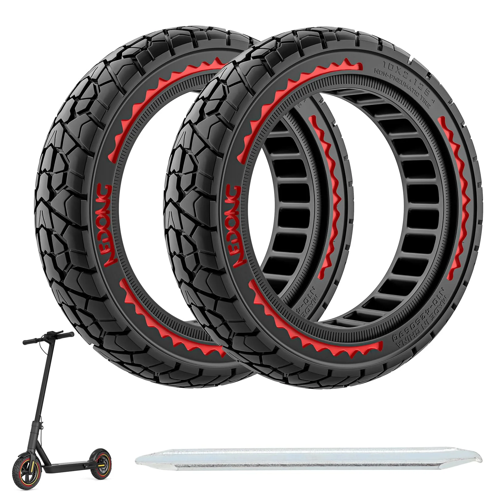 OUXI 10X2.125 Off Road Reifen für Elektroroller Ninebot F20/F30/F40/F65, 10 Zoll Vollgummireifen für