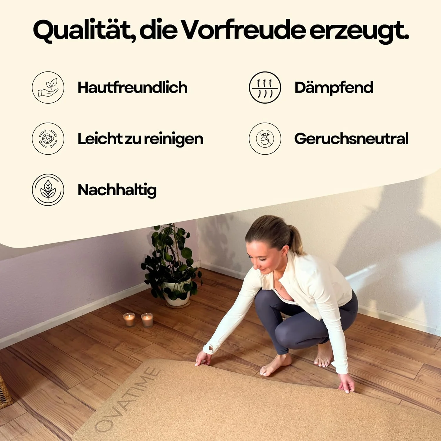 OVATIME Kork Gymnastikmatte – rutschfest & wasserabweisend – Yogamatte aus Naturkork & Naturkautschu - Image 4