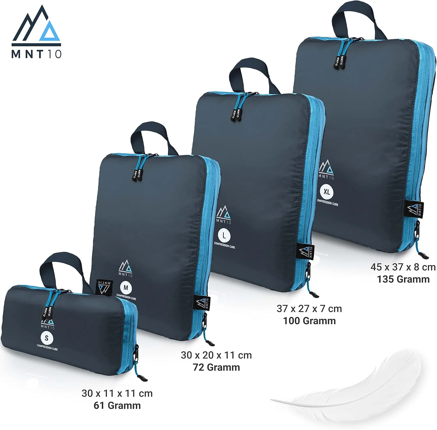 Packtaschen mit Kompression S, M, L, XL I Blau I Packwürfel mit Schlaufe als Koffer-Organizer I leic - Image 2