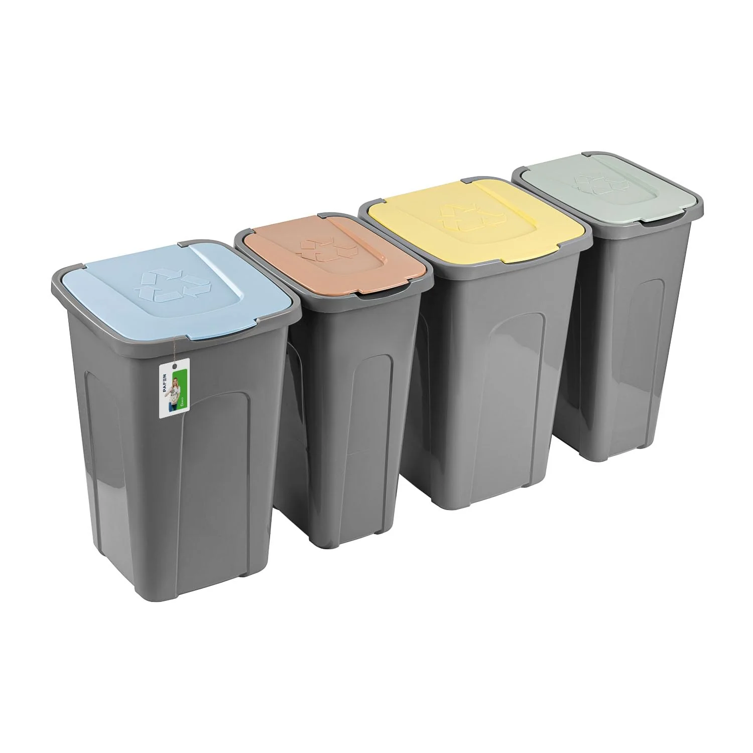 PAFEN Grosser Mülleimer SET für Recycling - 4er Abfallbehälter Hohe Recyclingbehälter - 2x 30l und 2