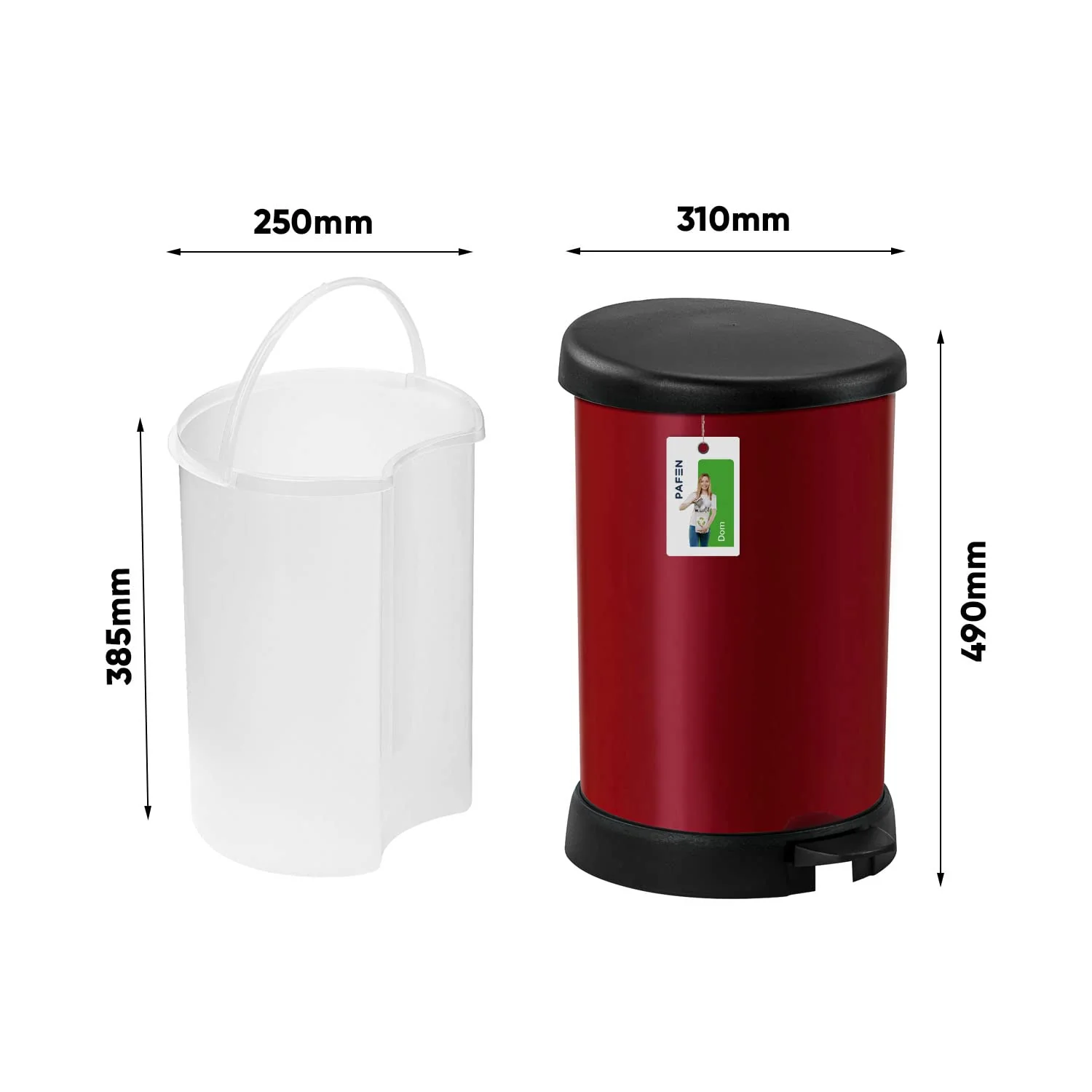 PAFEN Mülleimer 20L mit Einsatz - 310 x 490mm - Runder Treteimer Abfallbehälter mit Klappe Abfalleim - Image 2