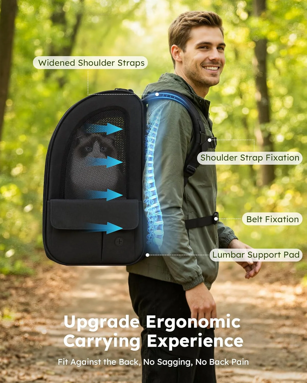 pecute Hunderucksack Erweiterbar XL für 6-10 kg, Faltbar Katzenrucksack Katzen mit Anti-offener Reis - Image 6