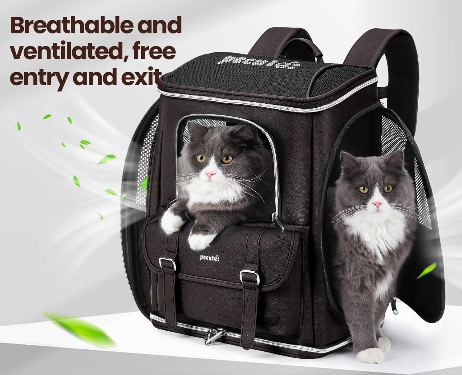 pecute Katzenrucksack Hunderucksack PU Haustier Rucksack, Belastung Verringern Hundetasche,Atmungsak - Image 5