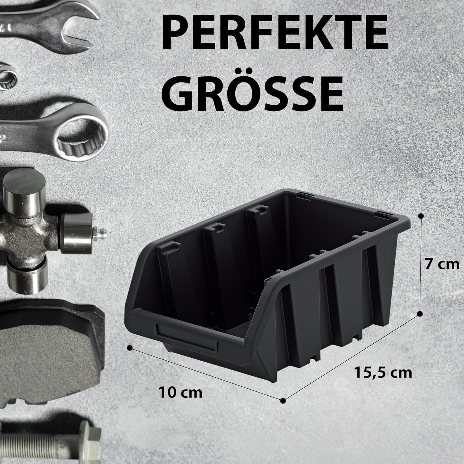 PECZEKO Werkstatt-Stapelkiste, Stapelbox aus PP Kunststoff, Sichtbox Stapelbox, Lagerboxen für Werkz - Image 8