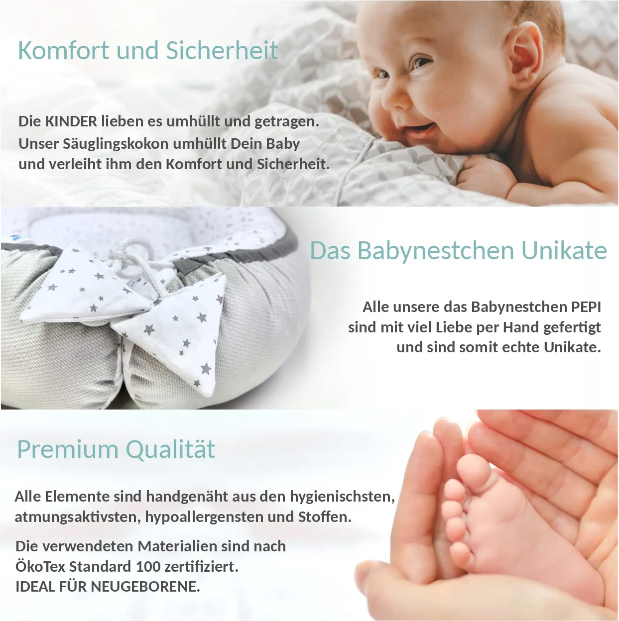 Pepi Babynest Tragegriff - Sicher und Komfortabel Baby- Kokon für Neugeborene - Handmade - Nestchen - Image 5
