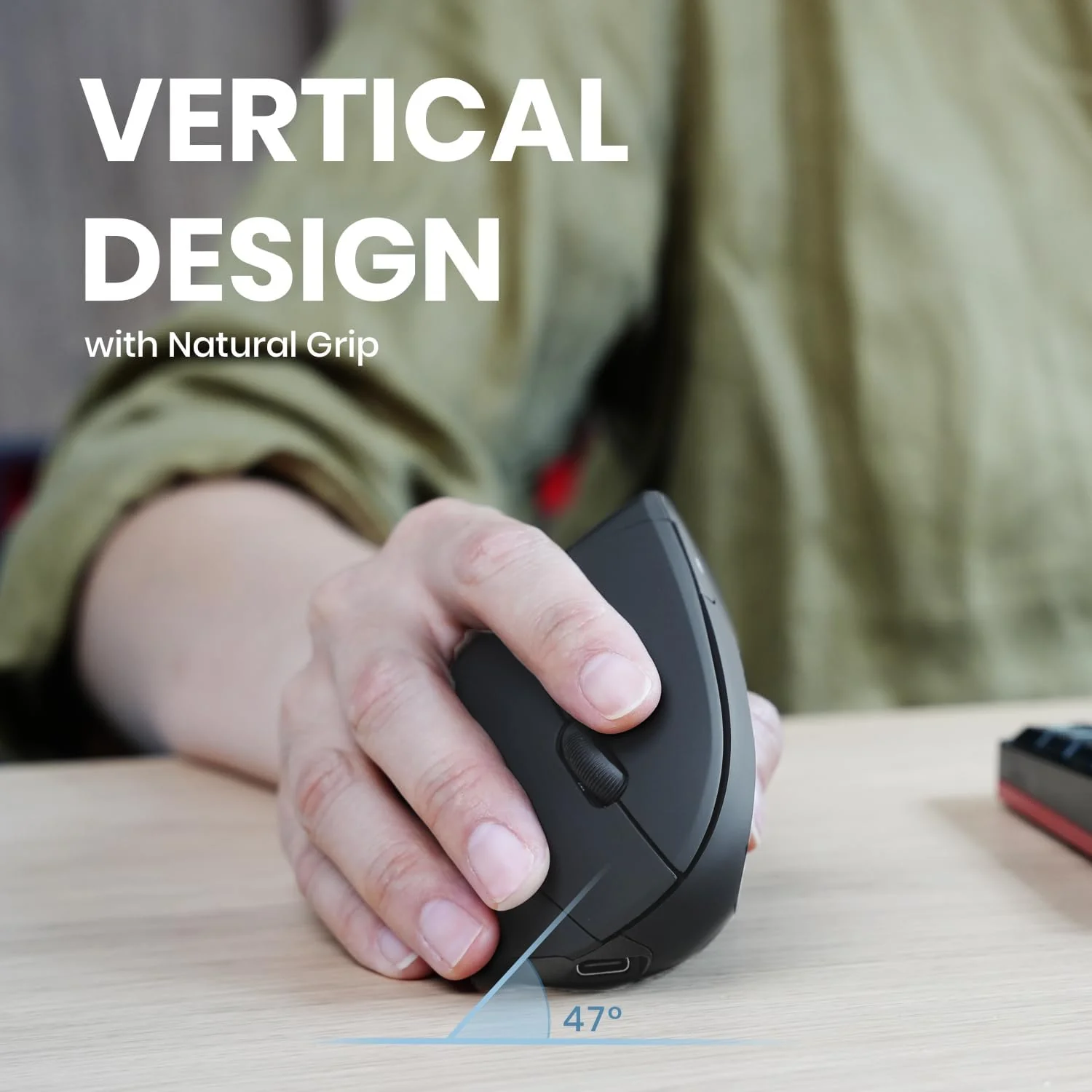 Perixx PERIMICE-713R Wireless Rechargeable Vertical Mouse - Duo Wired and Wireless Charging Feature - Image 4