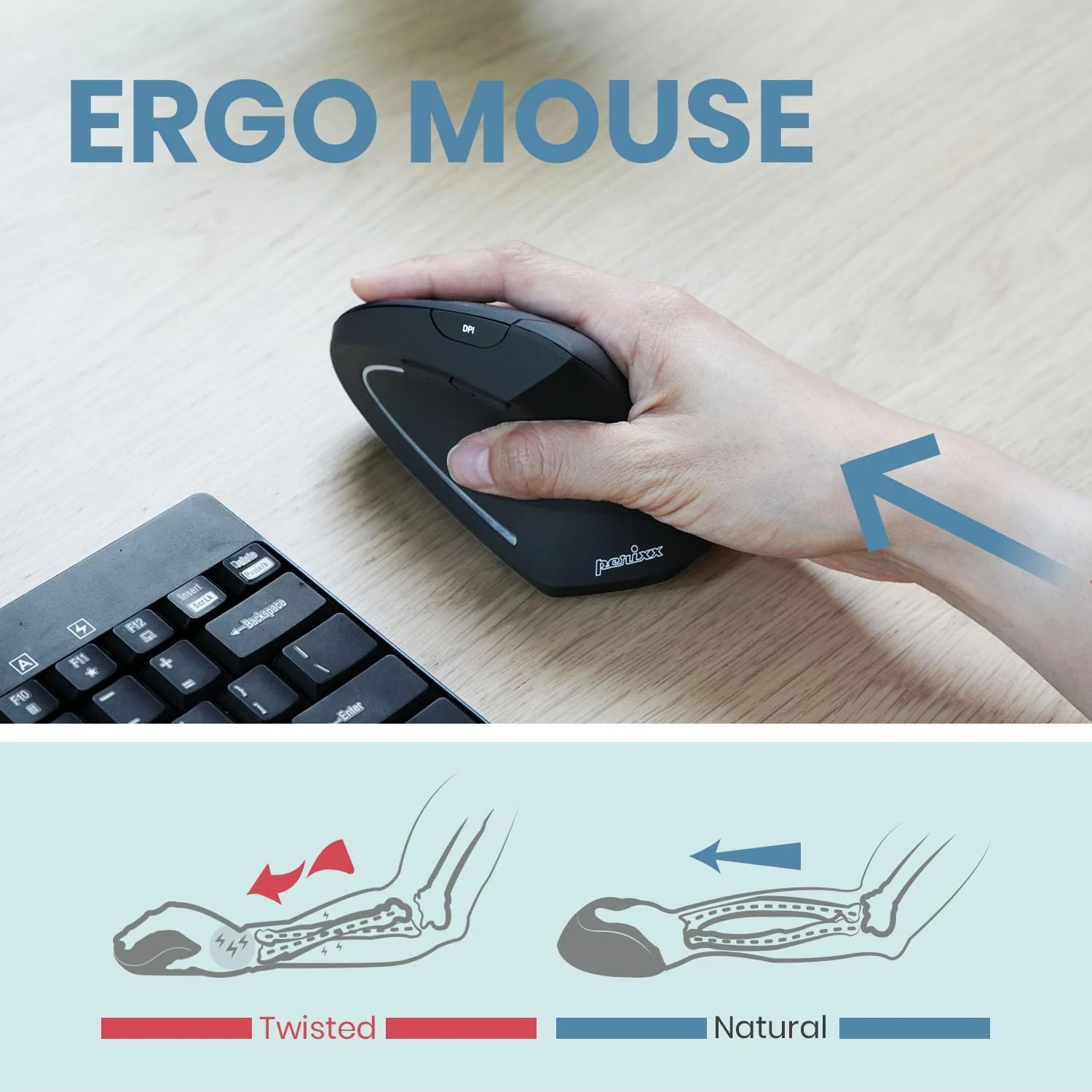 Perixx PERIMICE-713R Wireless Rechargeable Vertical Mouse - Duo Wired and Wireless Charging Feature - Image 5