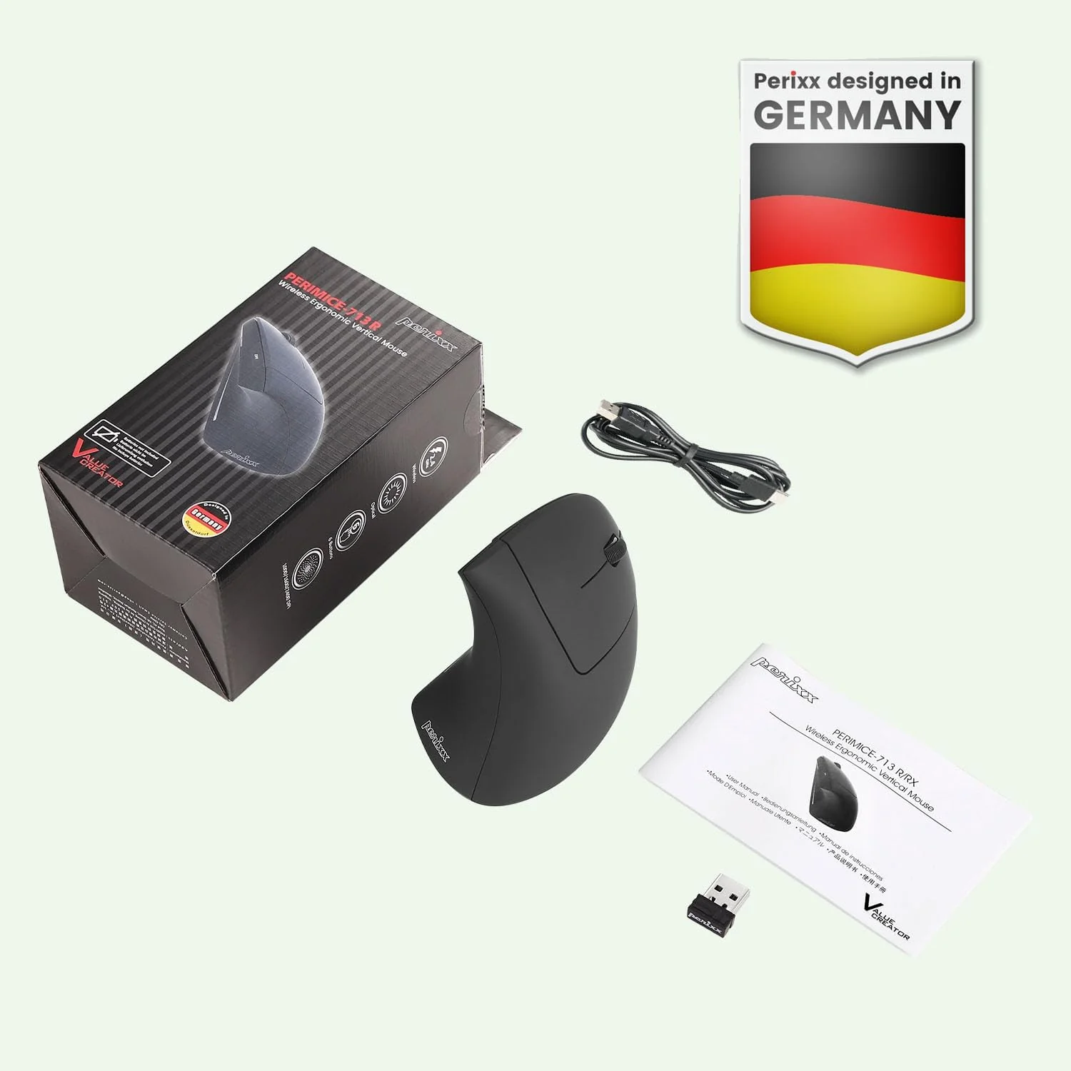 Perixx PERIMICE-713R Wireless Rechargeable Vertical Mouse - Duo Wired and Wireless Charging Feature - Image 7