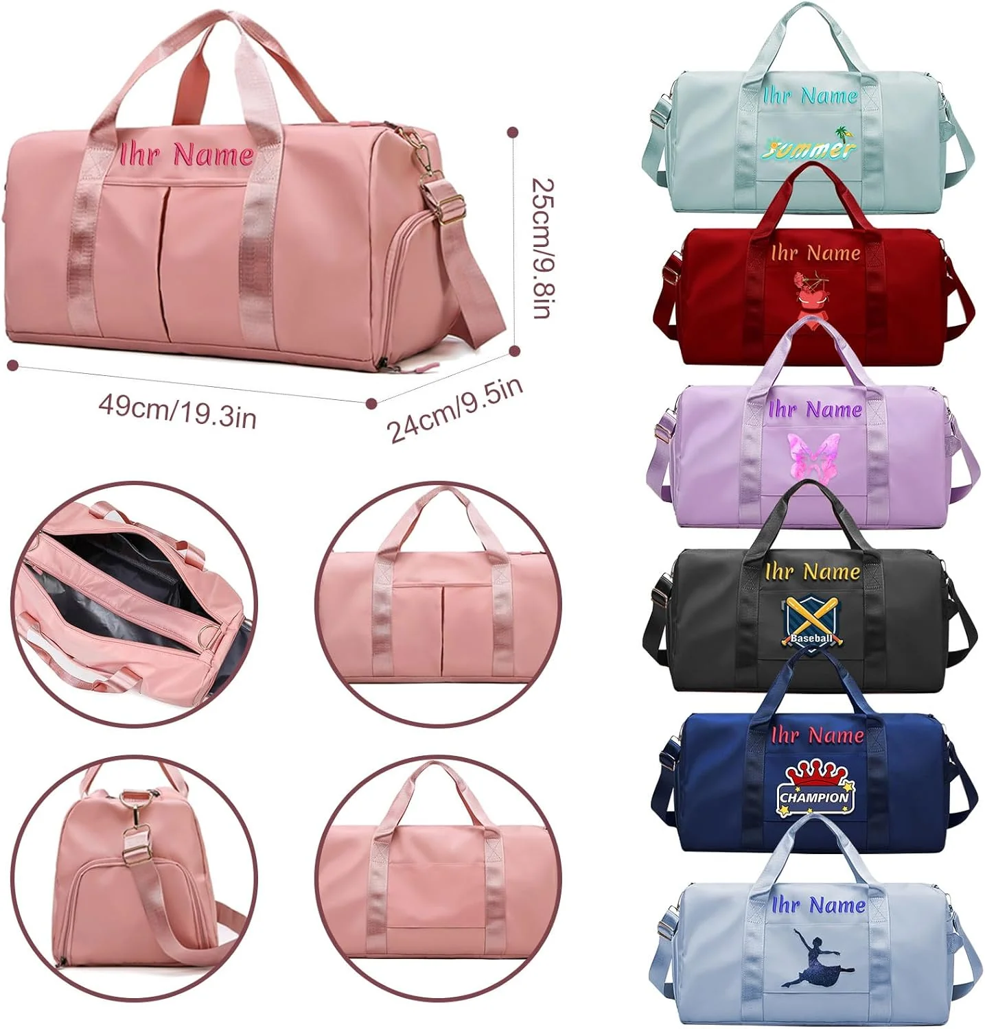 Personalisierte bestickte Sporttasche mit Nass- und Trockenfächern und Schuhfachd Wochenend-Camping- - Image 4