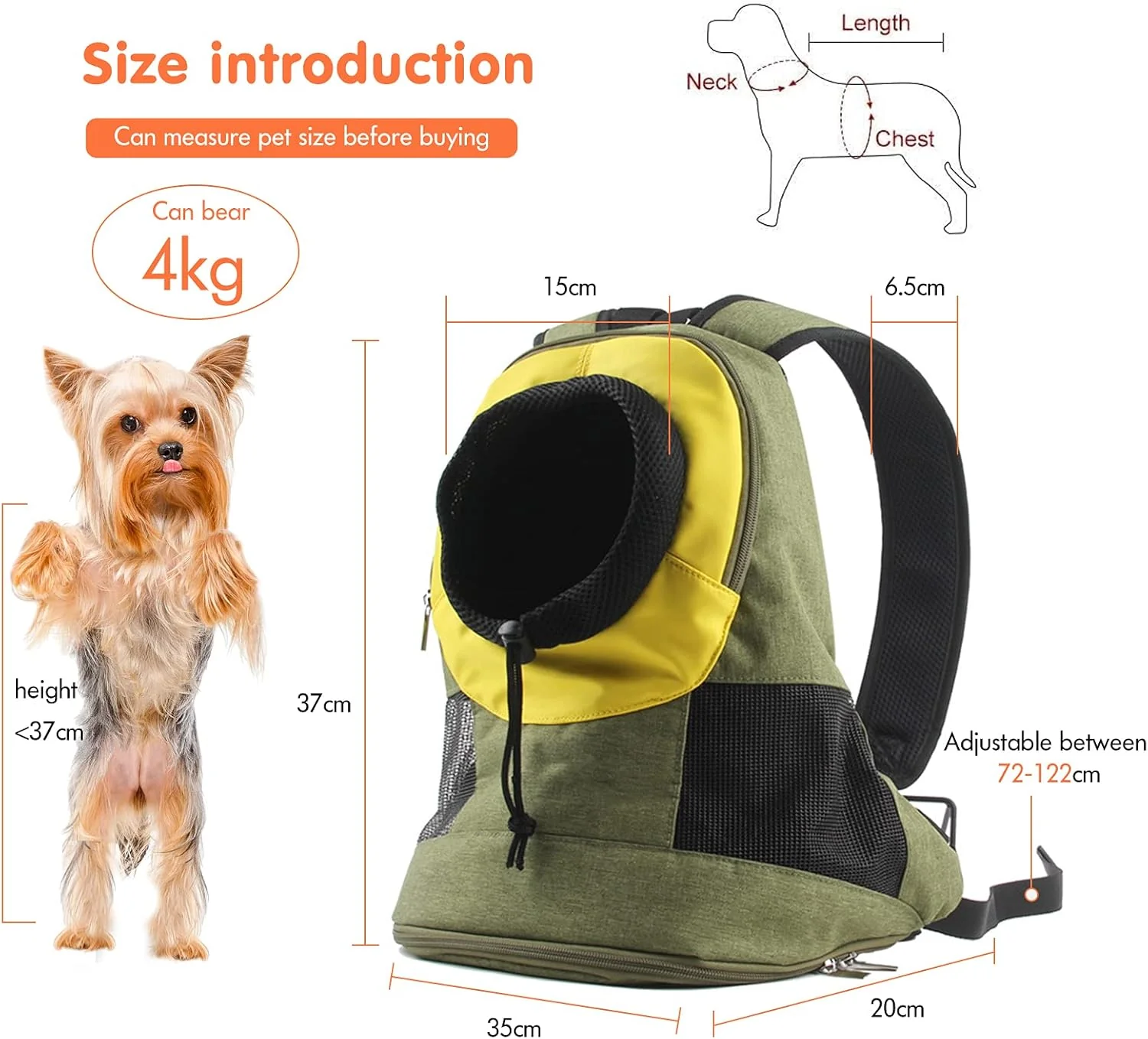 PETCUTE Hunderucksack für mittelgrosse kleine Hunde,Verstellbare Katzenrucksack mit Kopf-Out und Aus - Image 3
