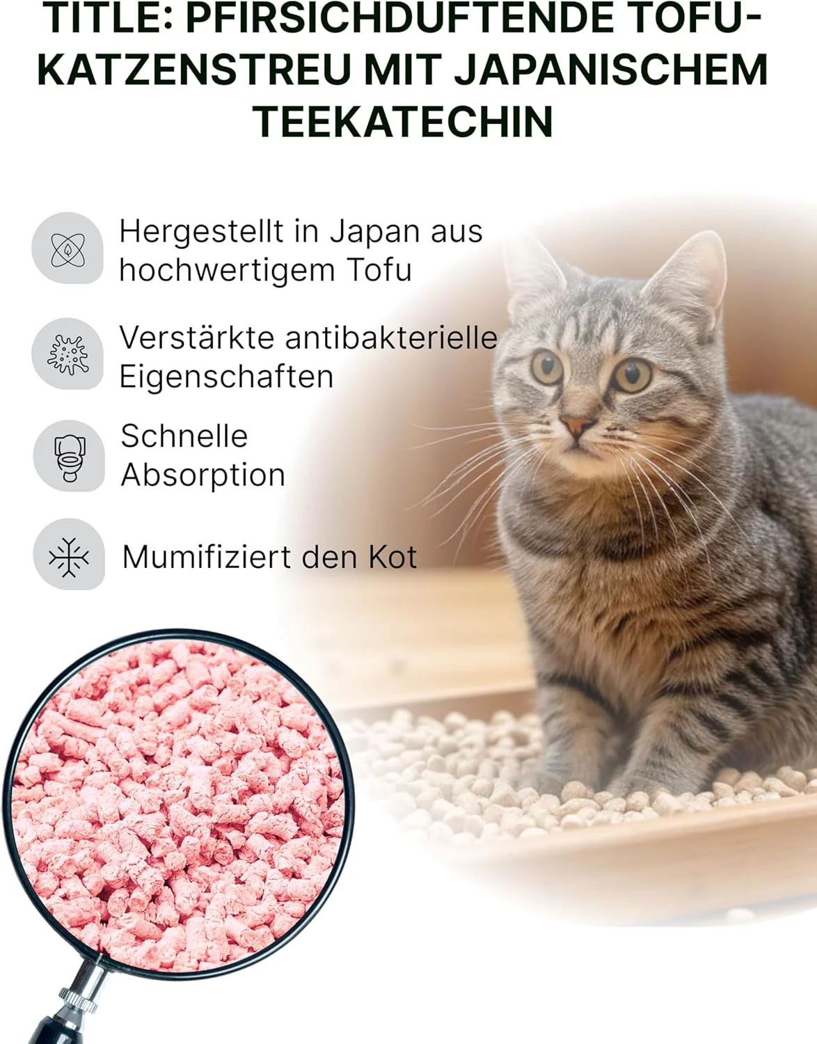 Pfirsich & Tofu Katzenstreu | Antibakterielle, spülbare und Geruchshemmende | Katzenstreu staubfrei - Image 2