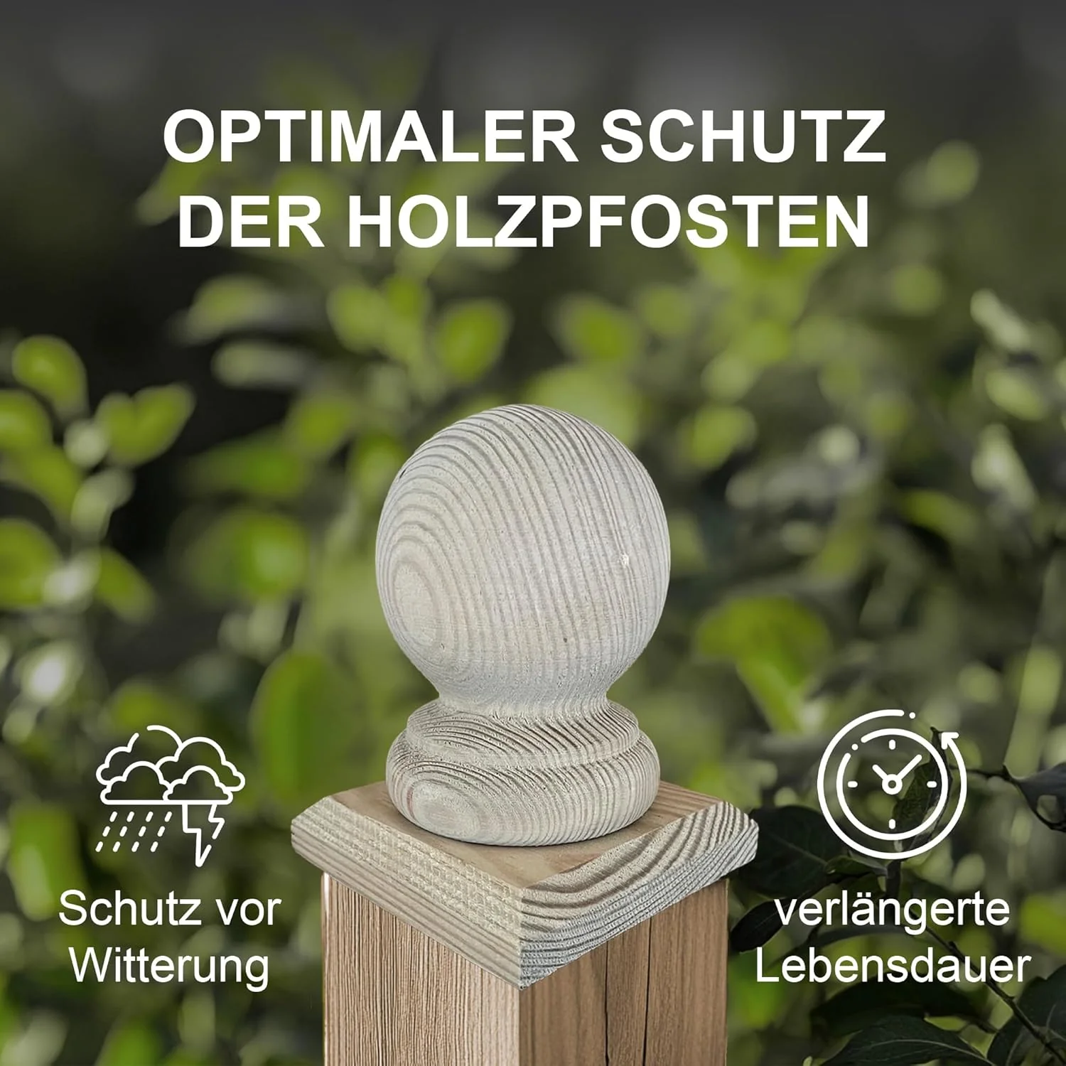 Pfostenkappe Kugel | Holz imprägniert | 80 x 80 mm | 3 Stück | Eckige Abdeckkappe für Garten Holzpfo - Image 2
