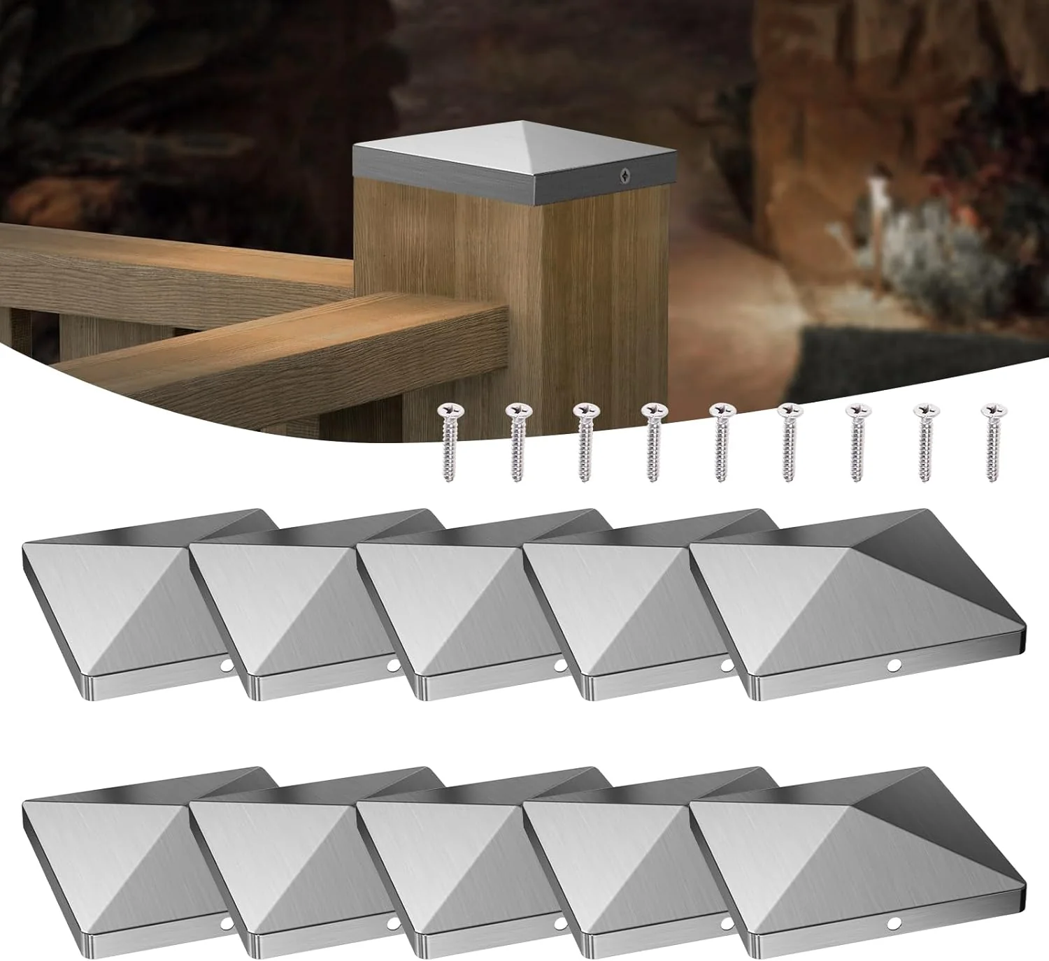 Pfostenkappen, 8x8cm Zaunkappe 10 Stück Edelstahl Abdeckkappen Pfostenabdeckung Zaunpfosten Kappen f - Image 7