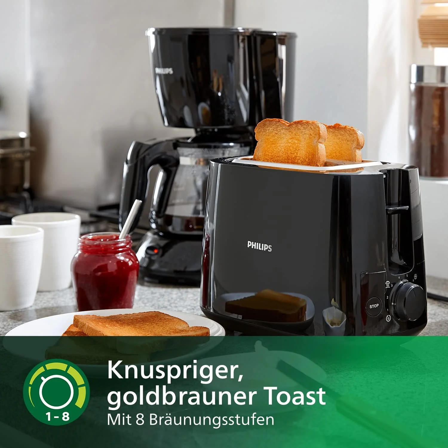 Philips Toaster – 2 Toastschlitze, 8 Stufen, Brötchenaufsatz, Auftaufunktion, Liftfunktion, Abschalt - Image 4