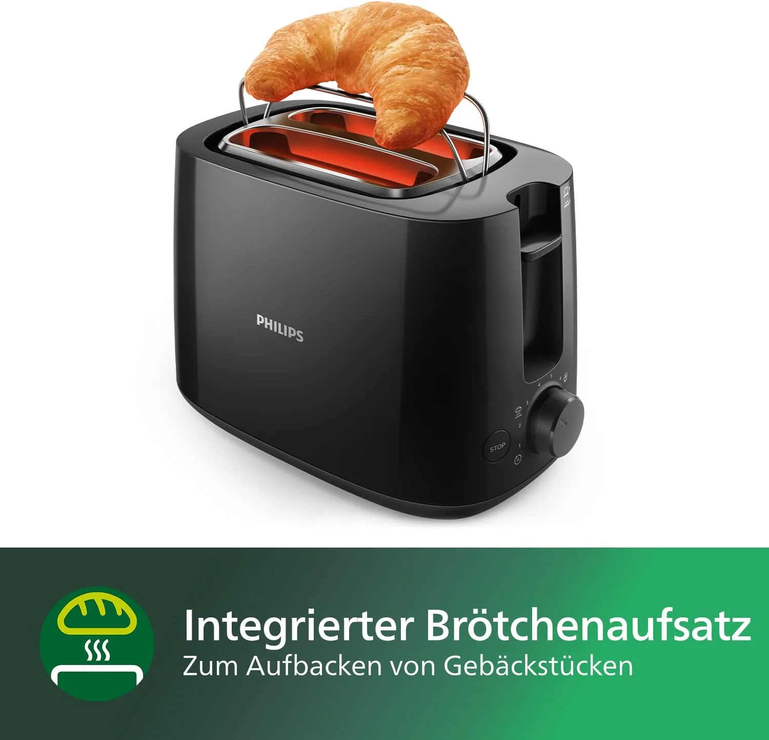 Philips Toaster – 2 Toastschlitze, 8 Stufen, Brötchenaufsatz, Auftaufunktion, Liftfunktion, Abschalt - Image 5