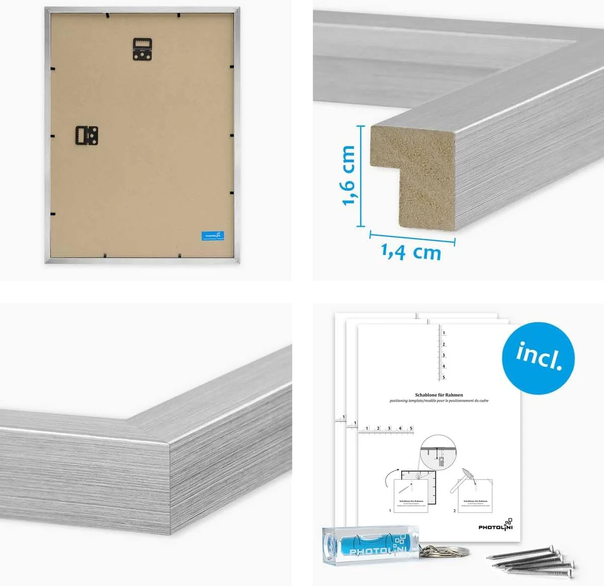 PHOTOLINI Bilderrahmen-Set Silber MDF-Holz, 6er No.4 Rahmenset Posterrahmen mit Passepartout, bruchs - Image 5