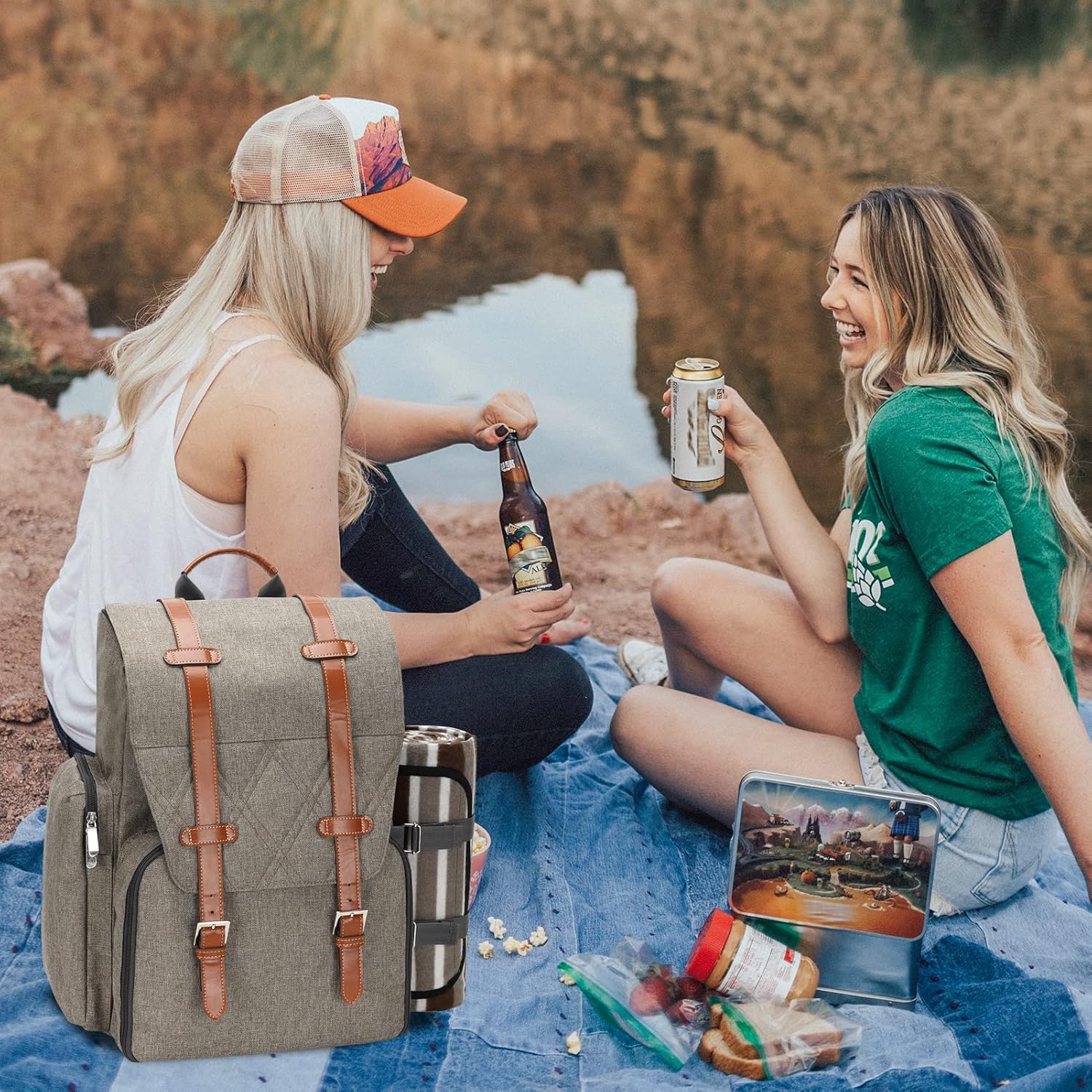 Picknick-Rucksack für 4 Personen mit grosser isolierter Kühltasche, Picknickkorb-Set mit Weinbeutel, - Image 3
