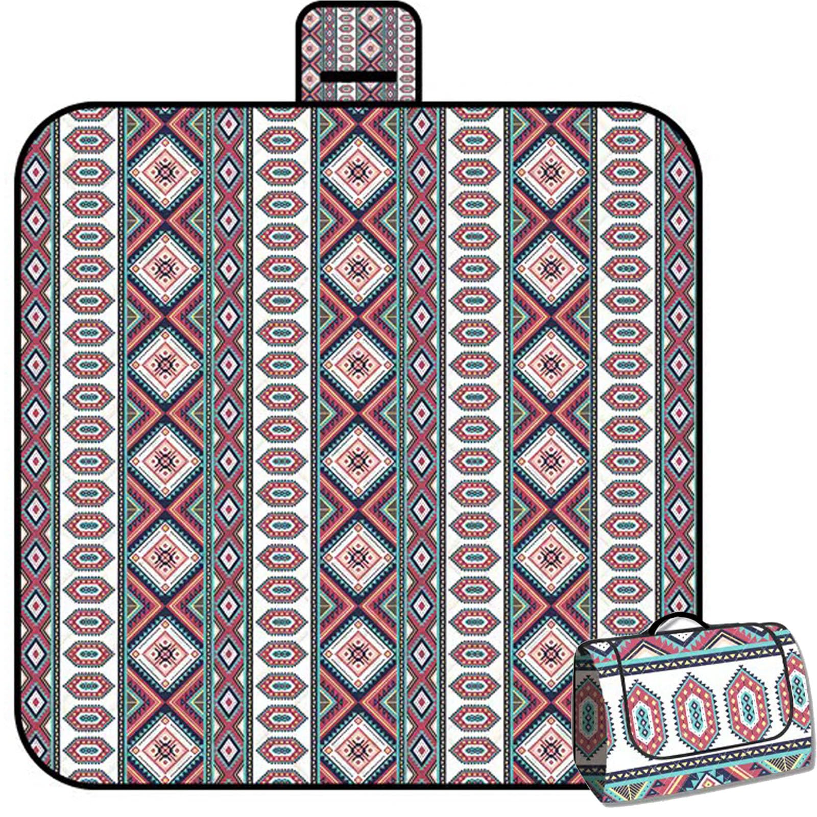 Picknickdecke Wasserdicht 200 x 200 cm,Boho Sandfeste Stranddecke isoliert für 4-6 Personeni mit Tra