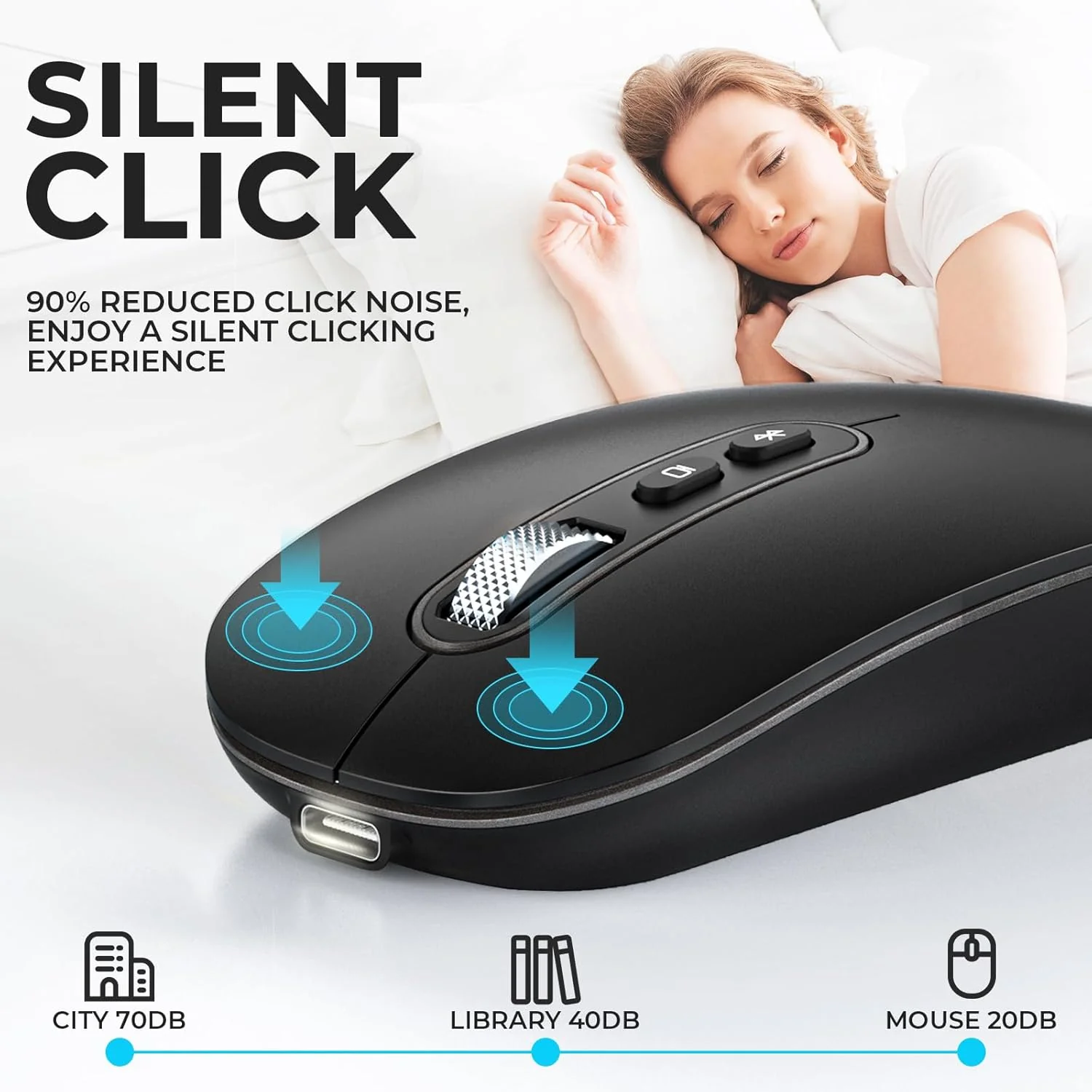 PINKCAT Maus Kabellose USB C, Wiederaufladbare Dual-Modus Mouse(Bluetooth5.1+USB C), Leise Bluetooth - Image 4