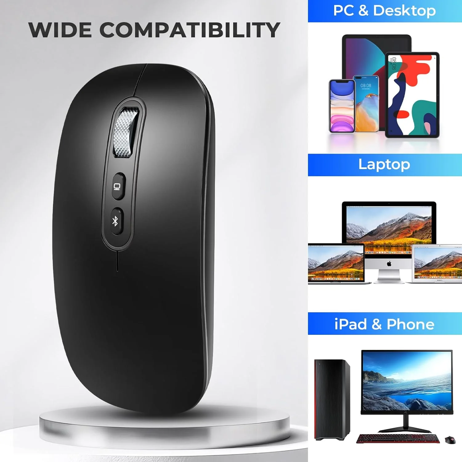 PINKCAT Maus Kabellose USB C, Wiederaufladbare Dual-Modus Mouse(Bluetooth5.1+USB C), Leise Bluetooth - Image 6