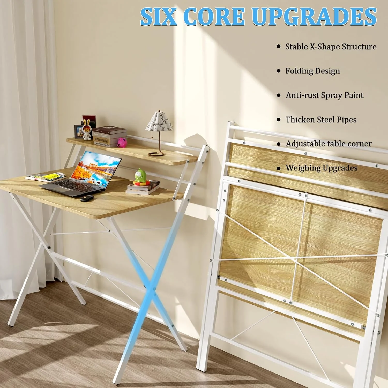 PIPIPOXER 80x50cm Schreibtisch Klappbar, Klappbarer Schreibtisch mit Regal, Schreibtisch Klappbar mi - Image 4