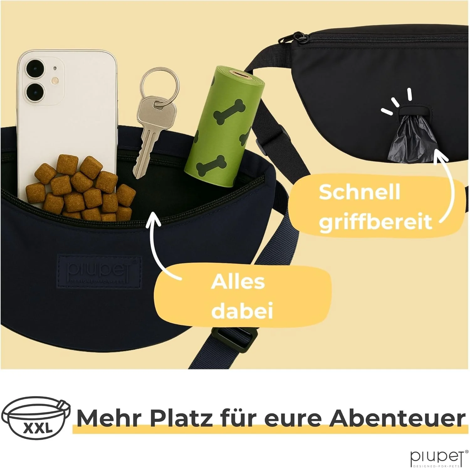 PiuPet® Leckerlitasche für Hunde I Stylische & wasserdichte Gassitasche Hunde mit 3 Reissverschlussf - Image 3