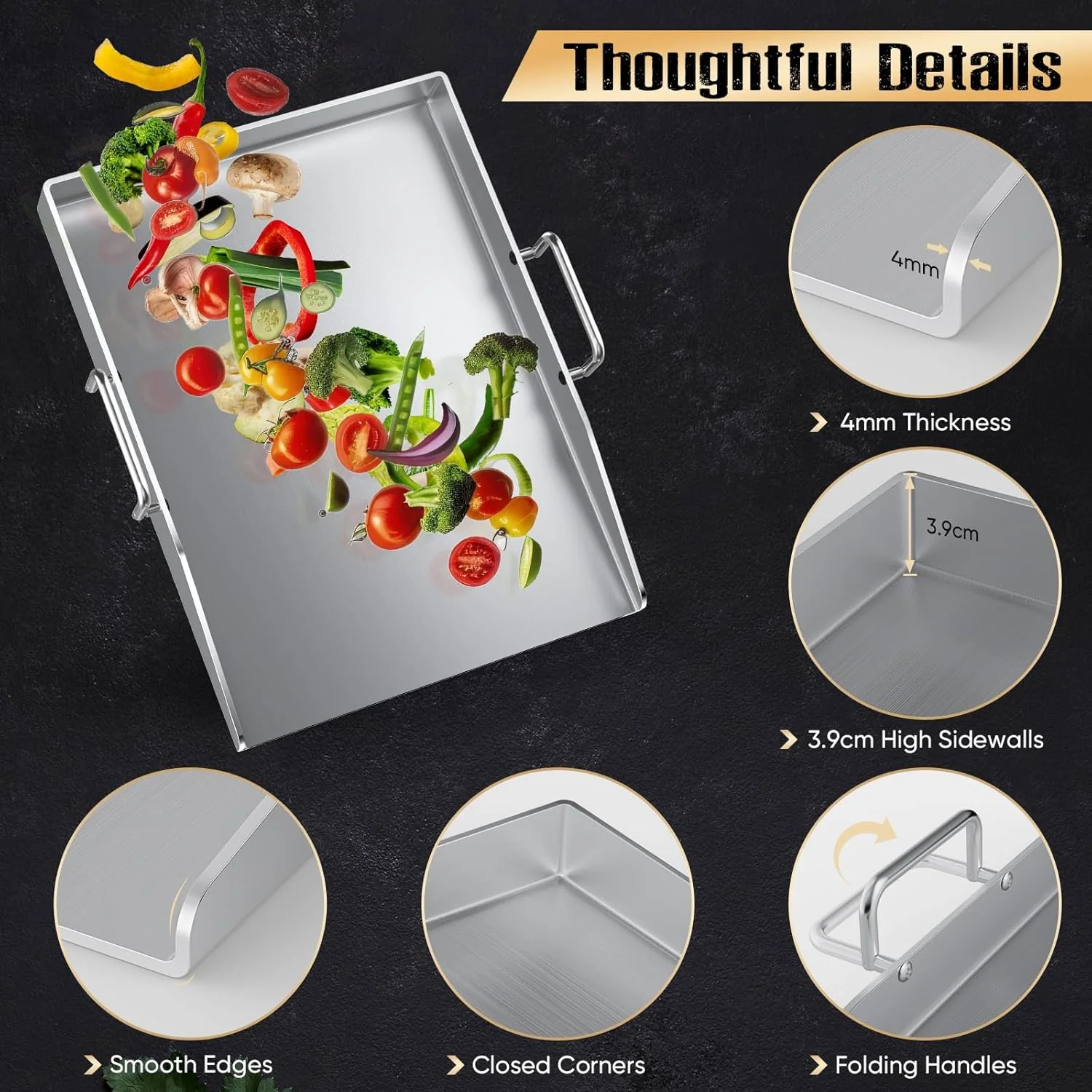 Plancha Grillplatte Set, Hergestellt aus 4 mm massivem Edelstahl,40 x 30 cm,Grillplatte für Gas & Ko - Image 3