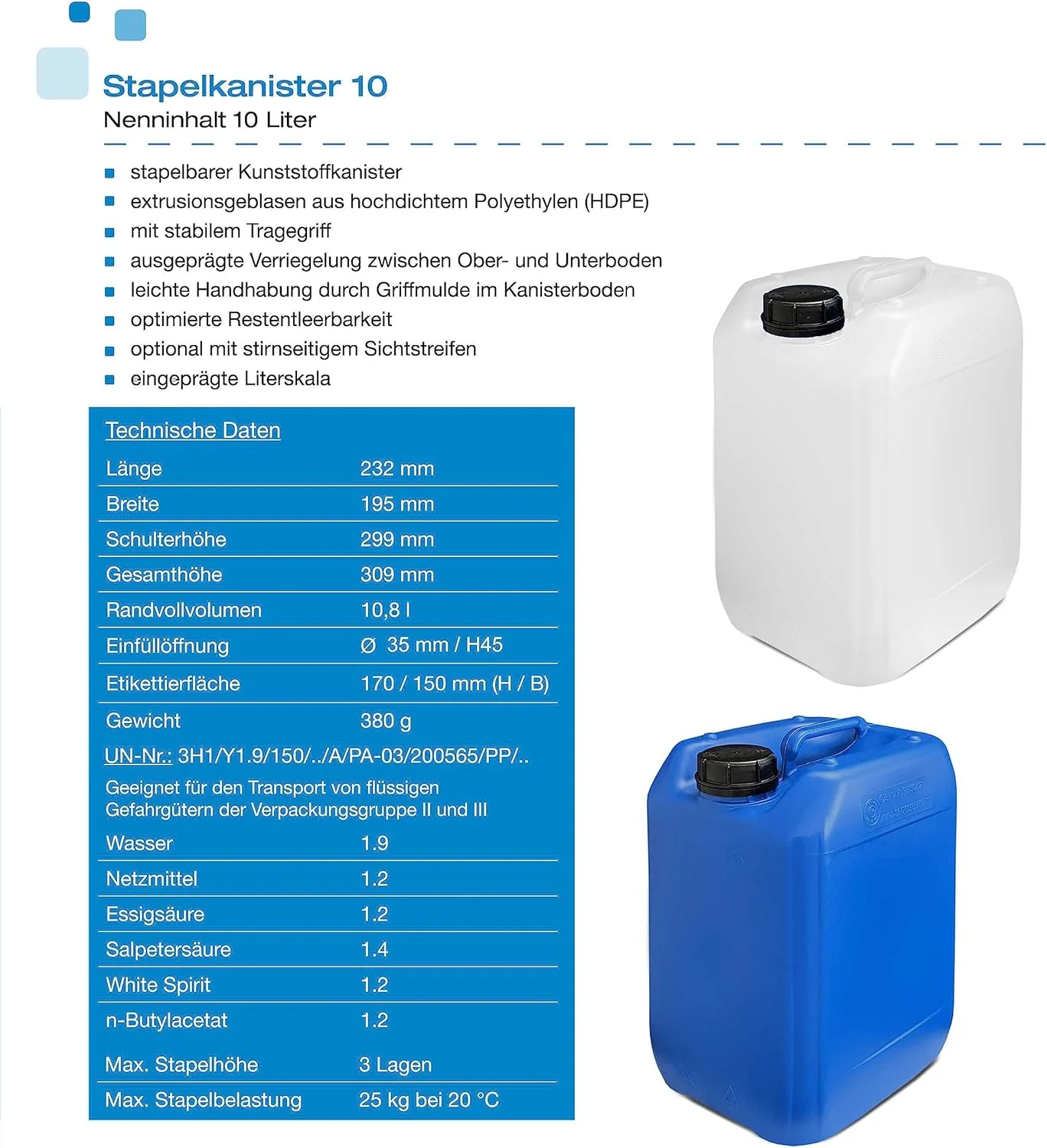 plasteo® 10L Getränke- Wasserkanister Natur | Lebensmittelecht | Hergestellt in DE | UN-Zulassung | - Image 2