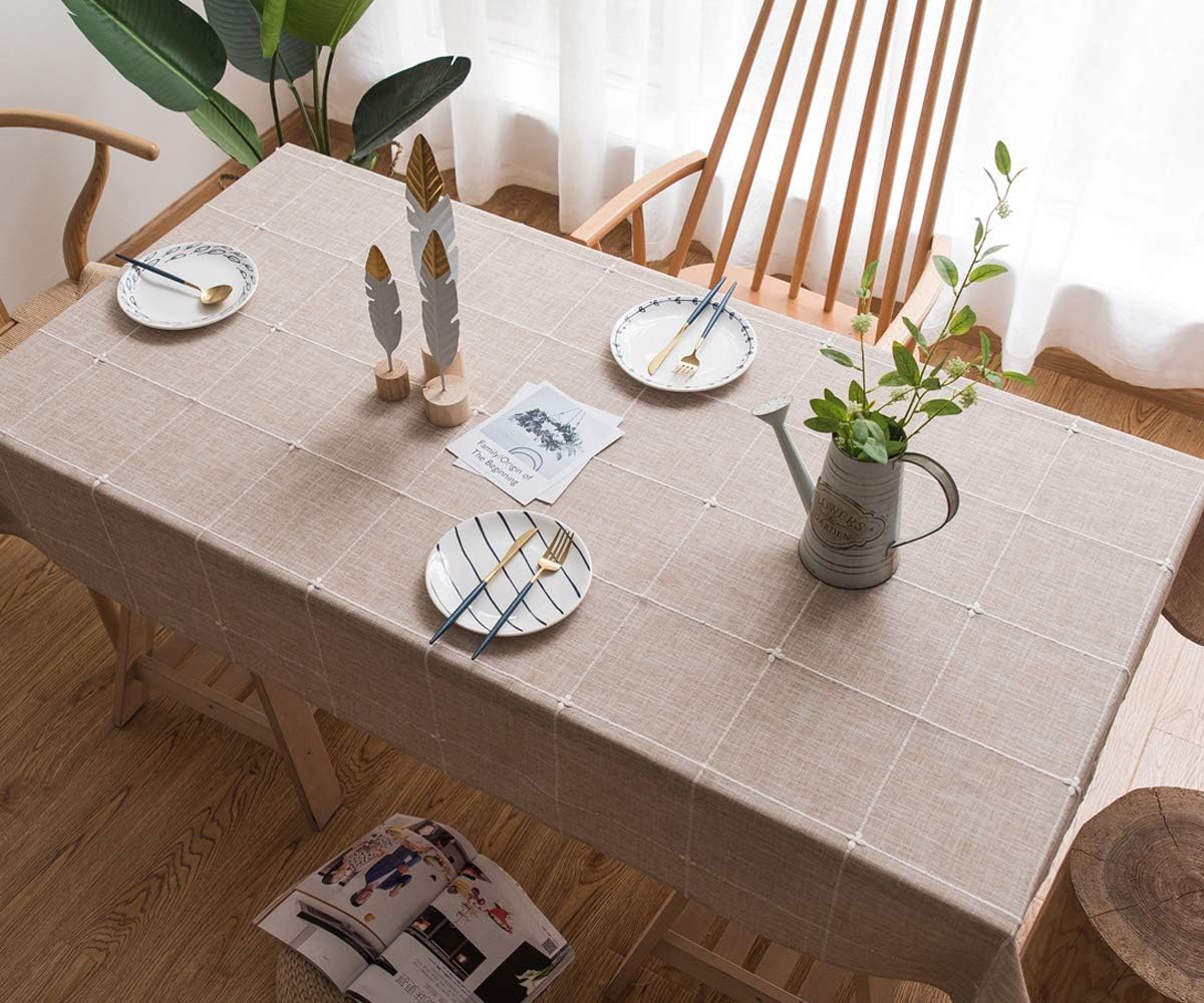Plenmor Baumwoll-Leinen Tischdecke für Quadrat Tische solide Gitter-Stickerei Tischbedeckung für Küc - Image 5