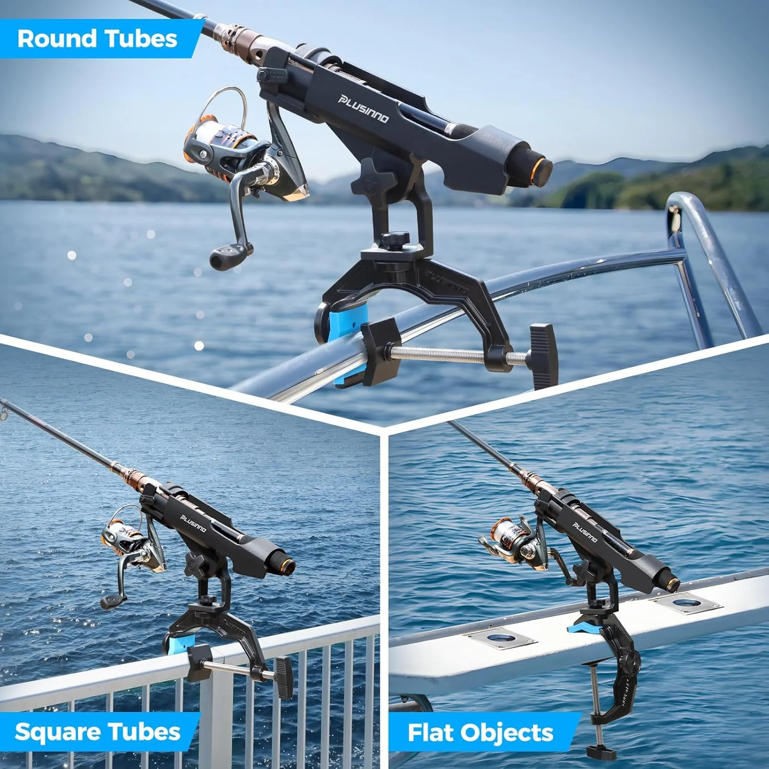 PLUSINNO Angelrutenhalter für Boote, mit vergrösserter Klemme, innovatives doppeltes V-Design, passe - Image 3