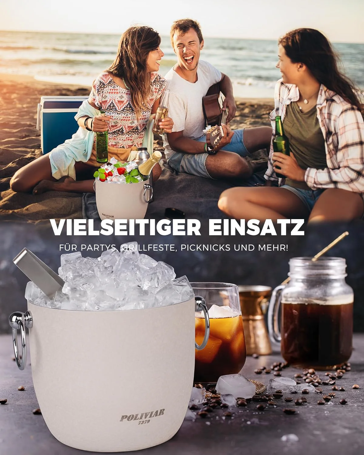 Poliviar Edelstahl Eiswürfelbehälter, 2,5 L Doppelwandiger Eisbehälter, Eiswürfelbehälter mit Deckel - Image 6
