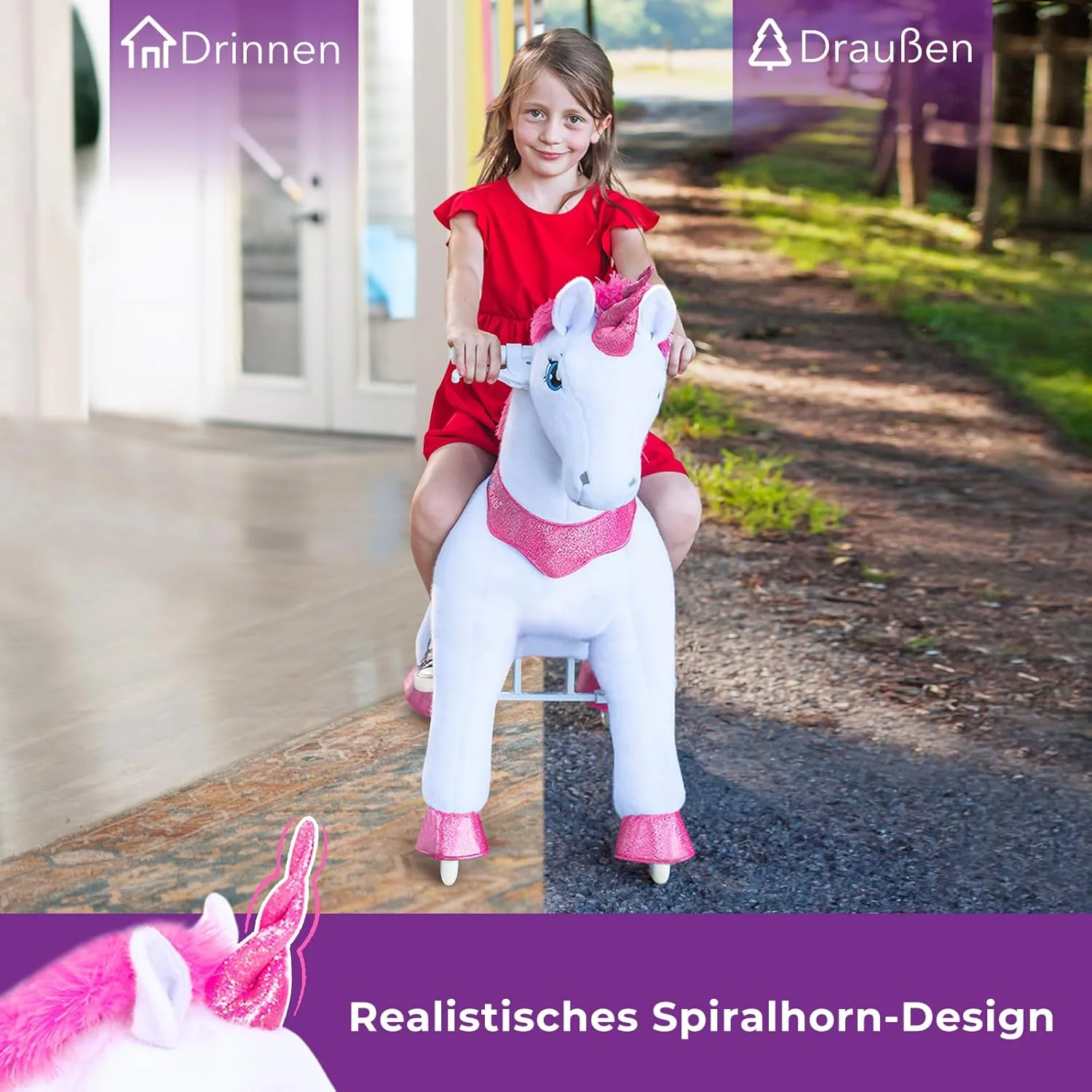 PonyCycle Einhorn auf Rollen, für Kinder 3–4 Jahre, 76cm Hoch, Einhorn zum reiten mit Handbremse, Ei - Image 6