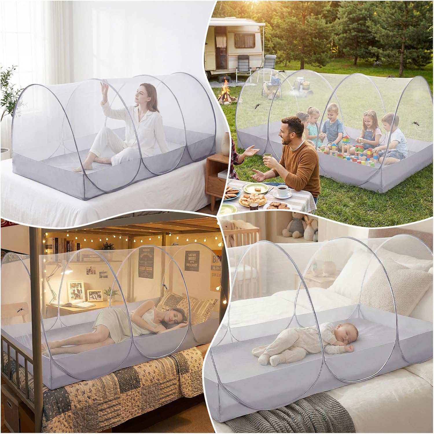 Pop Up Moskitonetz Bett 190x90x90cm Gross, Faltbares Bettzelt für Reise Camping Outdoor, Moskitonetz - Image 7