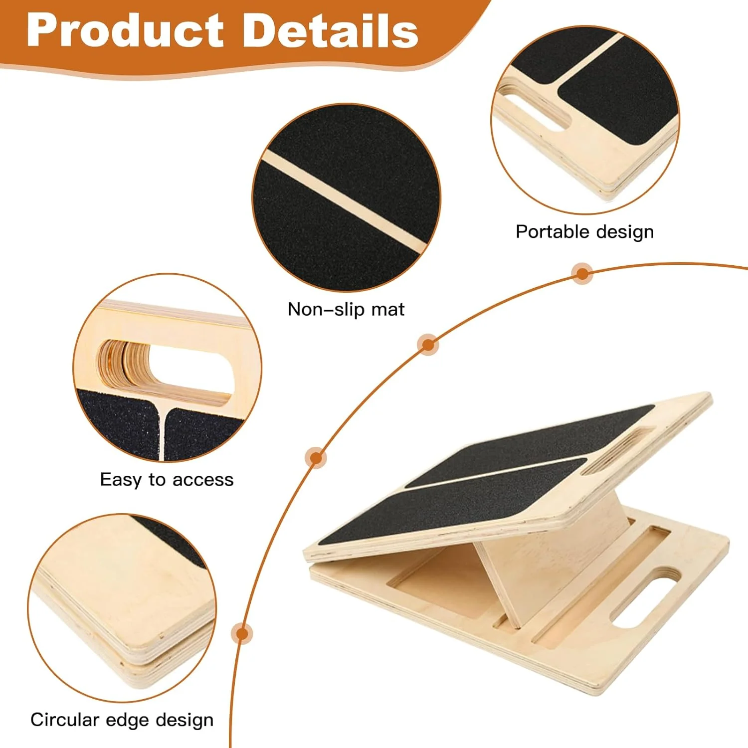 Portable Wooden Slant Board Mit Griff, Balance Board aus Holz, Verstellbares mit 5 Neigungswinkel, B - Image 3