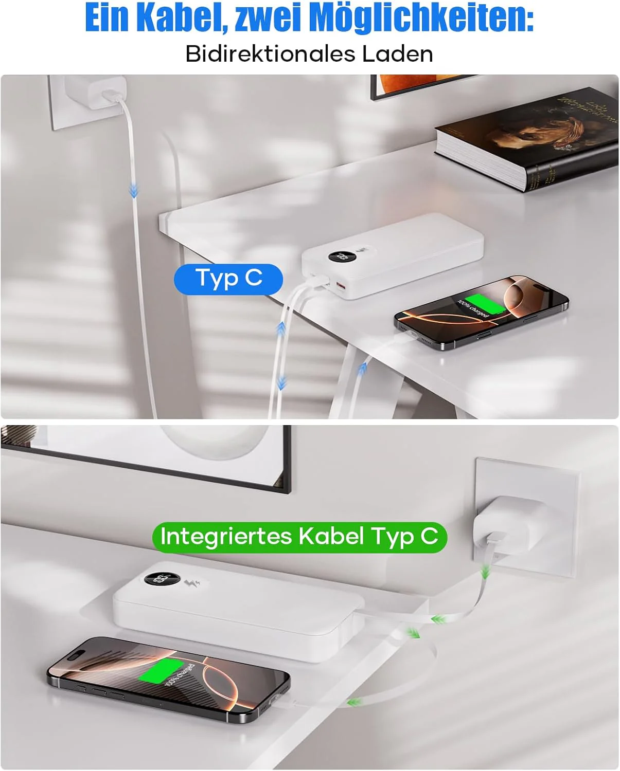 Power Bank 30000mAh mit integriertem Kabel：PD 22.5W Schnellladung Externer Akku mit Grosse Kapazität - Image 5