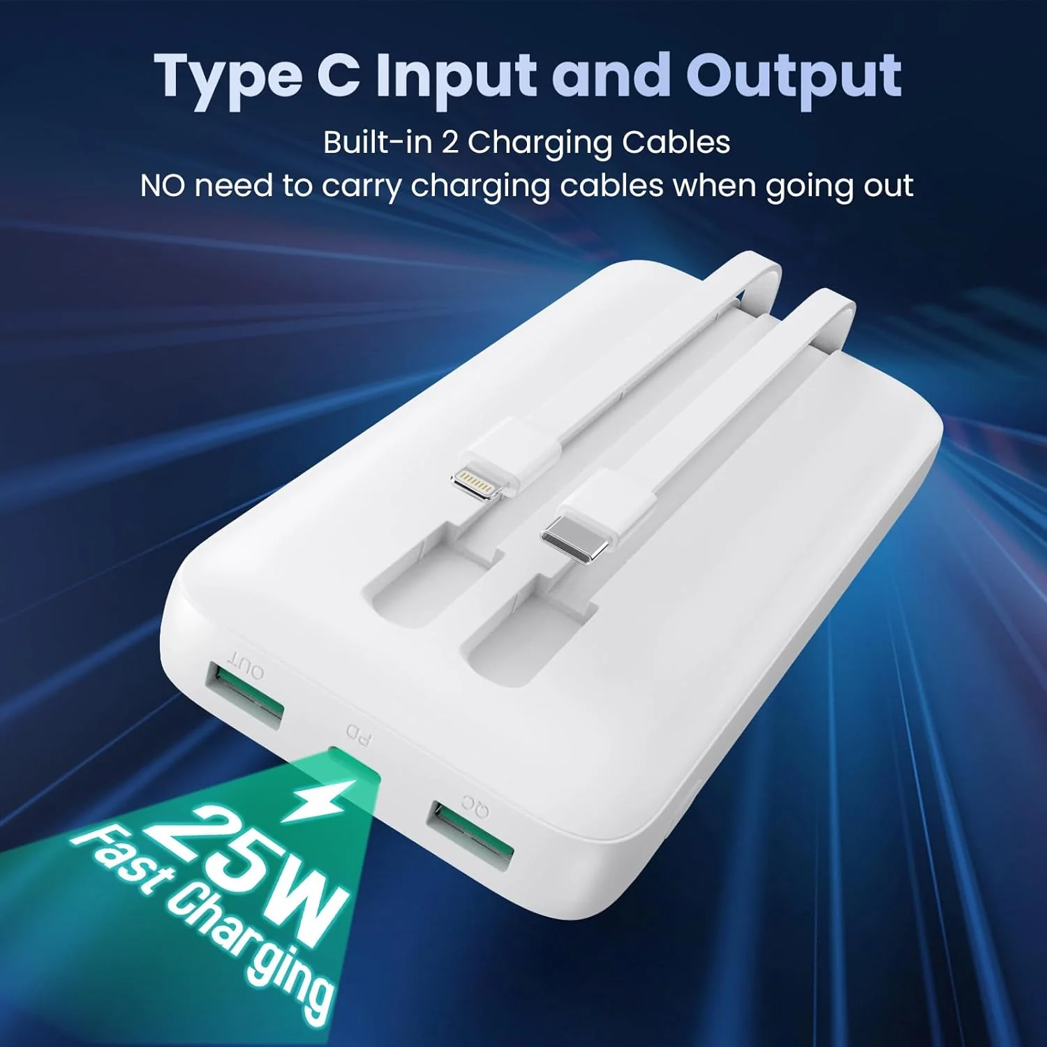 Power Bank USB C mit Kabel 26800mAh, PD 25W QC4.0 Schnellladung Powerbank, 5 Ausgängen Externe Handy - Image 6