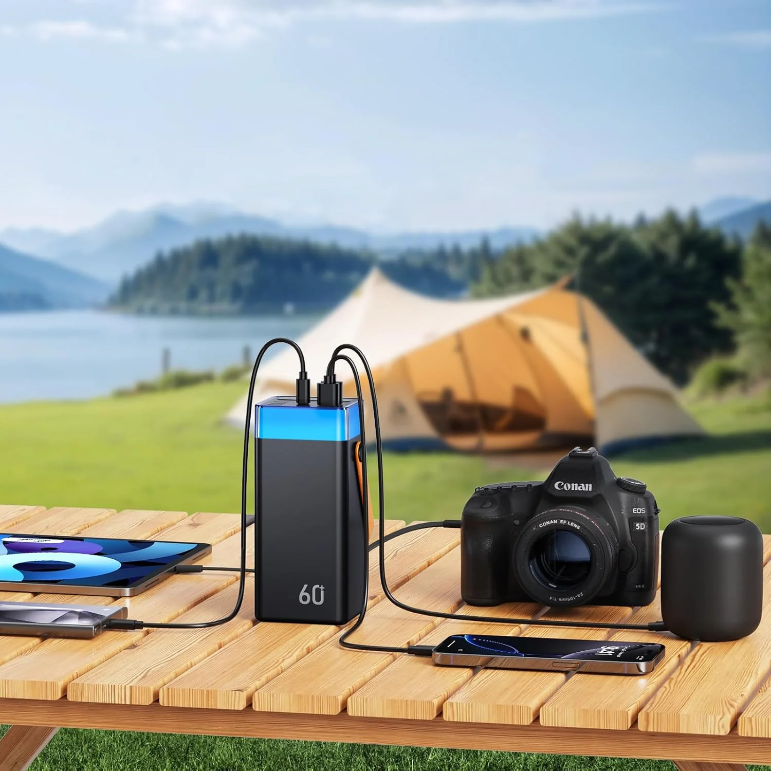 Powerbank 60000mAh, 22,5W PD USB-C Schnellladegerät, Externer Akku mit Kabel, Power Bank 5 Ausgängen - Image 6