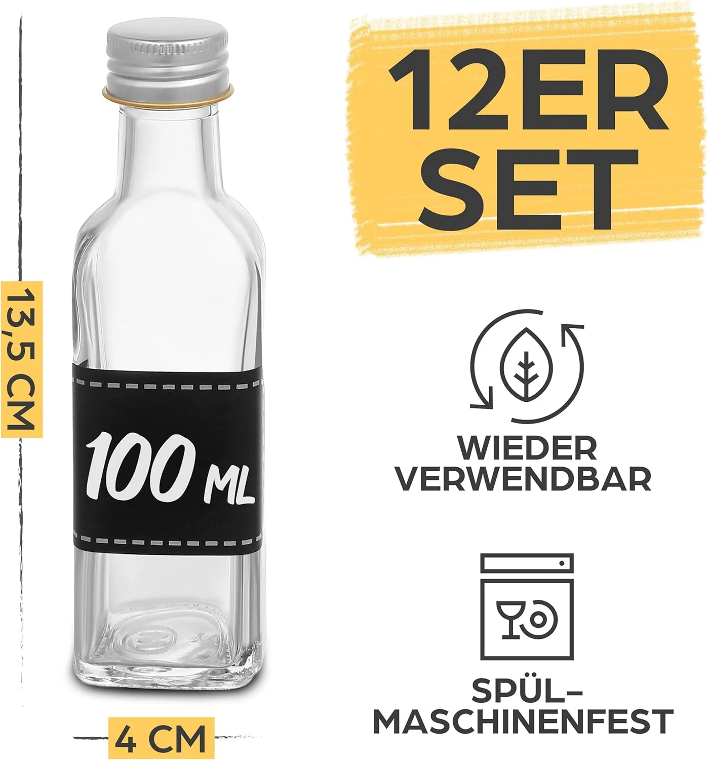 Praknu 12 Glasflaschen 100ml Schraubverschluss Flaschen zum Befüllen - 12 Etiketten mit Stift - Glas - Image 3