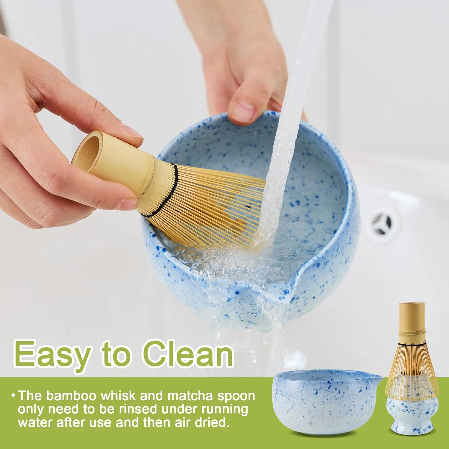 Premium Matcha Tea Set 8- piece Matcha Broom Set with Whisk, Broom Holder, Ceramic Bowl, 2 Teaspoons - Image 6