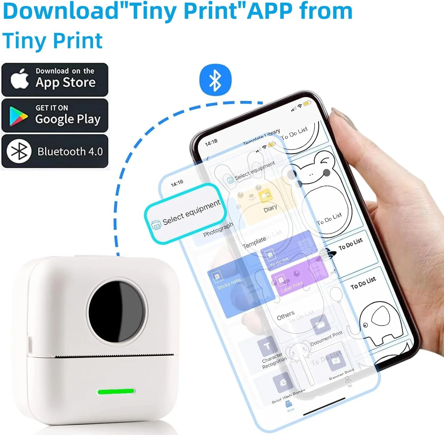PRINHSJI Mini-Drucker, Thermo-Aufkleberdrucker mit 11 Rollen Thermopapier und Aufkleber für iOS und - Image 3