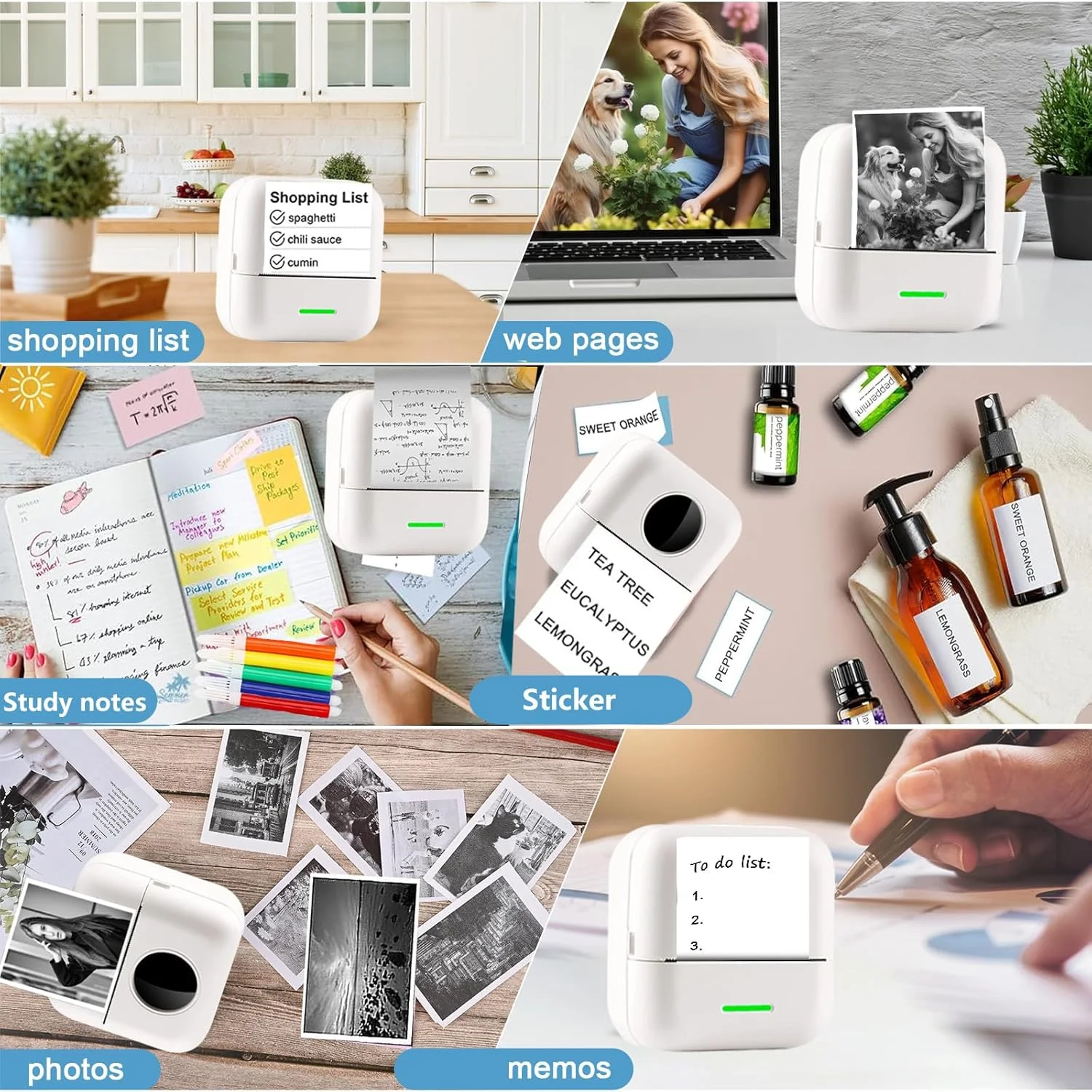 PRINHSJI Mini-Drucker, Thermo-Aufkleberdrucker mit 11 Rollen Thermopapier und Aufkleber für iOS und - Image 4