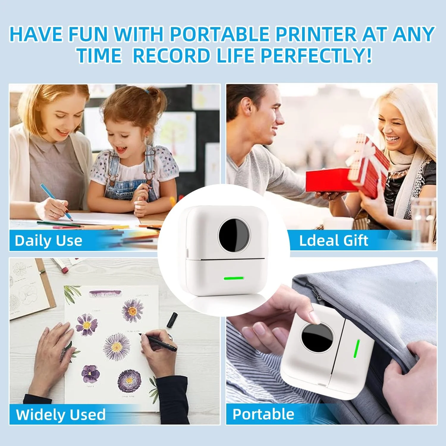 PRINHSJI Mini-Drucker, Thermo-Aufkleberdrucker mit 11 Rollen Thermopapier und Aufkleber für iOS und - Image 7