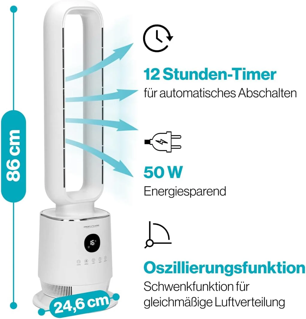 ProfiCare® Ventilator leise | flügelloser Turmventilator | mit Schwenkfunktion | 86cm hoch | inkl. F - Image 6