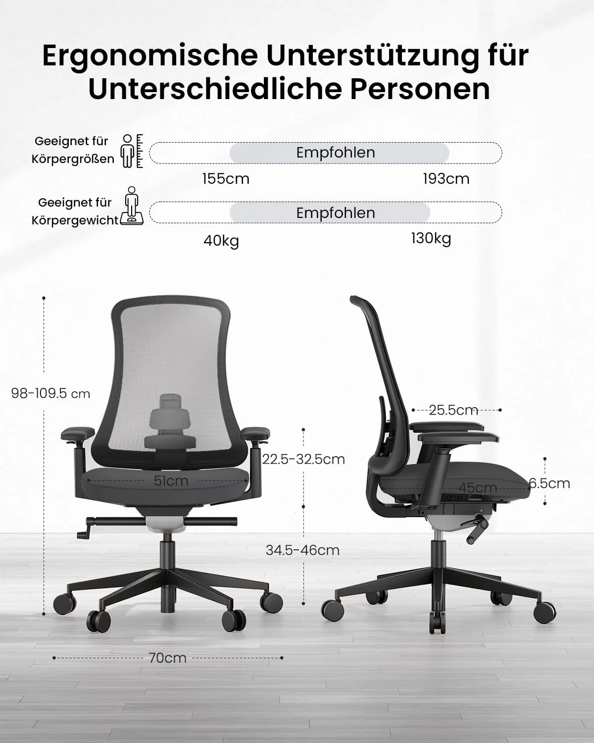 ProtoArc Ergonomischer Bürostuhl - Nylon Atmungsaktives Mesh Bürostuhl, Lendenwirbelstütze, Verstell - Image 2