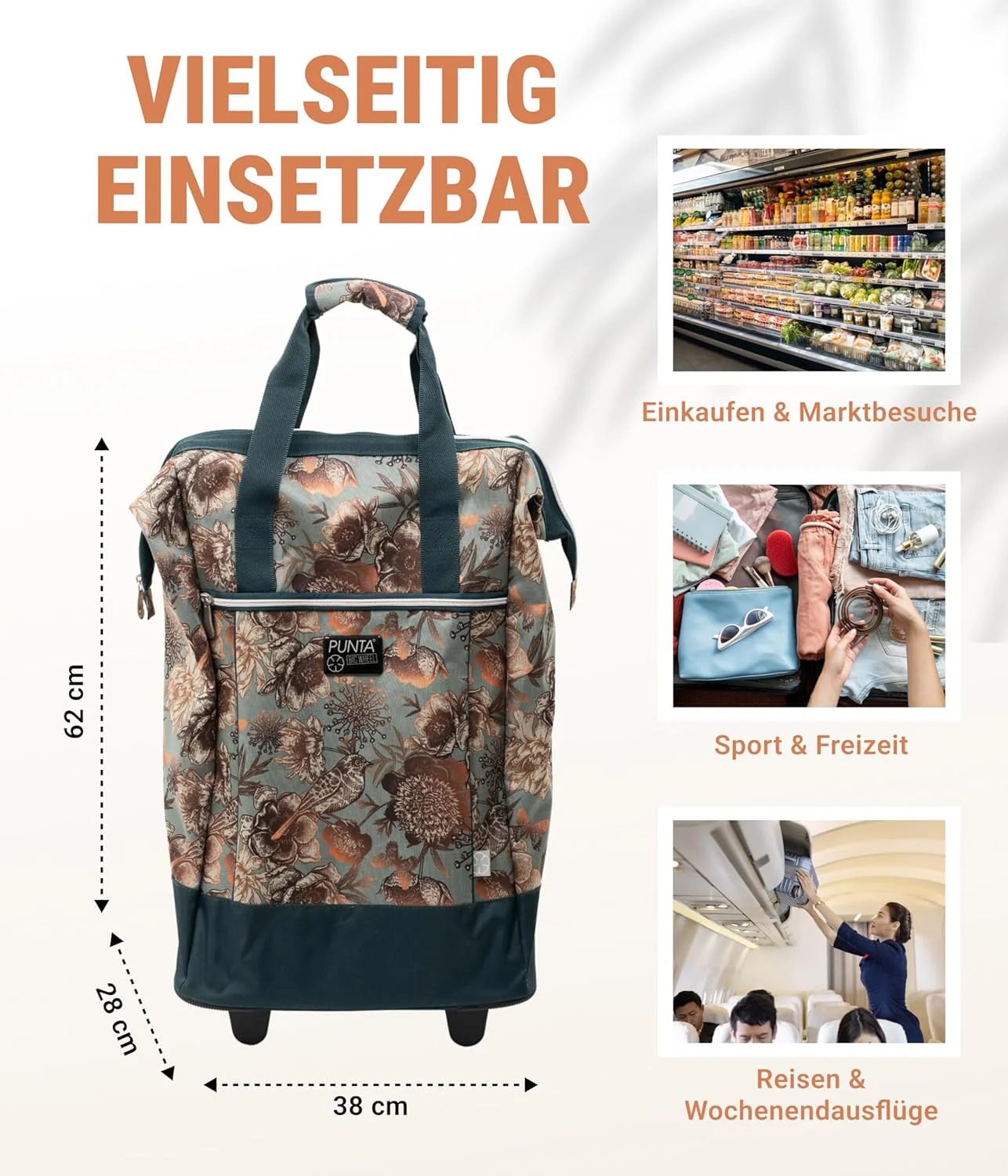 Punta® Einkaufstrolley Big Wheel 40L | grosser & Stabiler Einkaufsroller mit XL-Rädern | leise & lei - Image 4